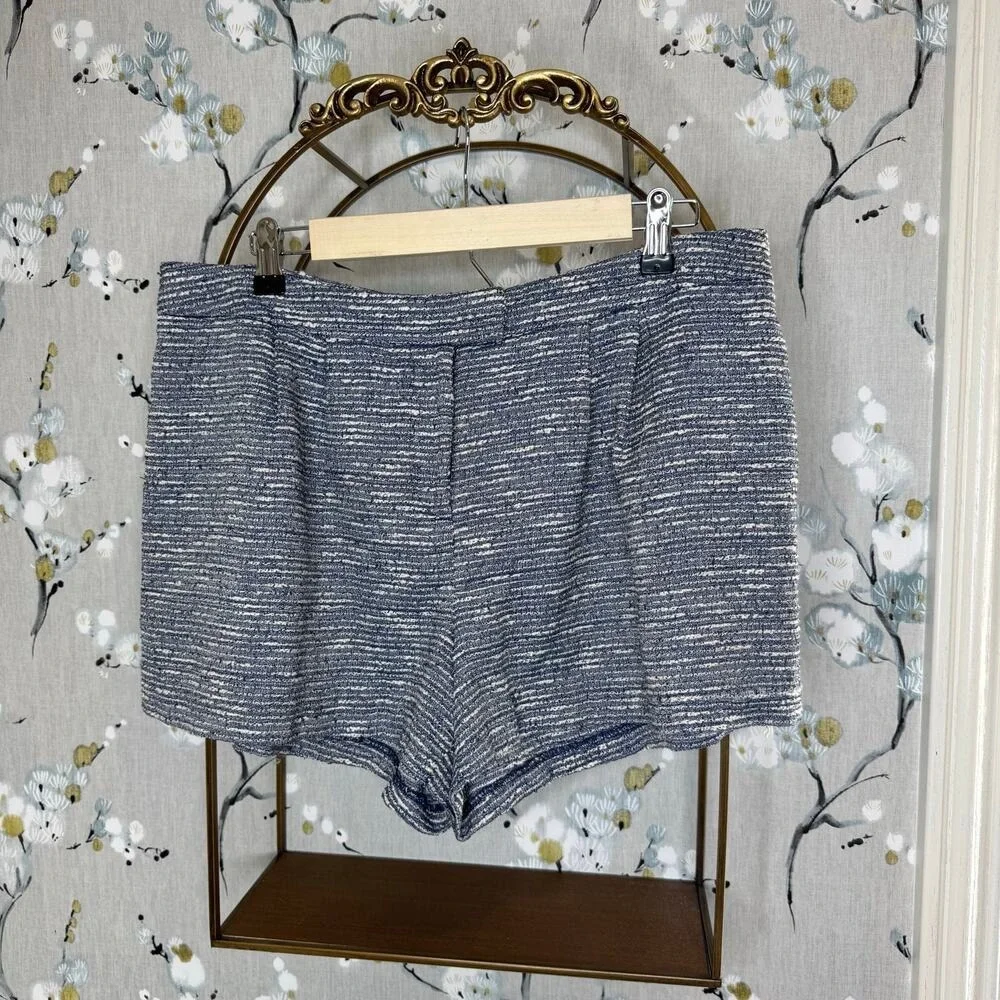 1.STATE Blue White Tweed Fringed High Waisted Shorts‎ Womens Size 12 Zip Fly
